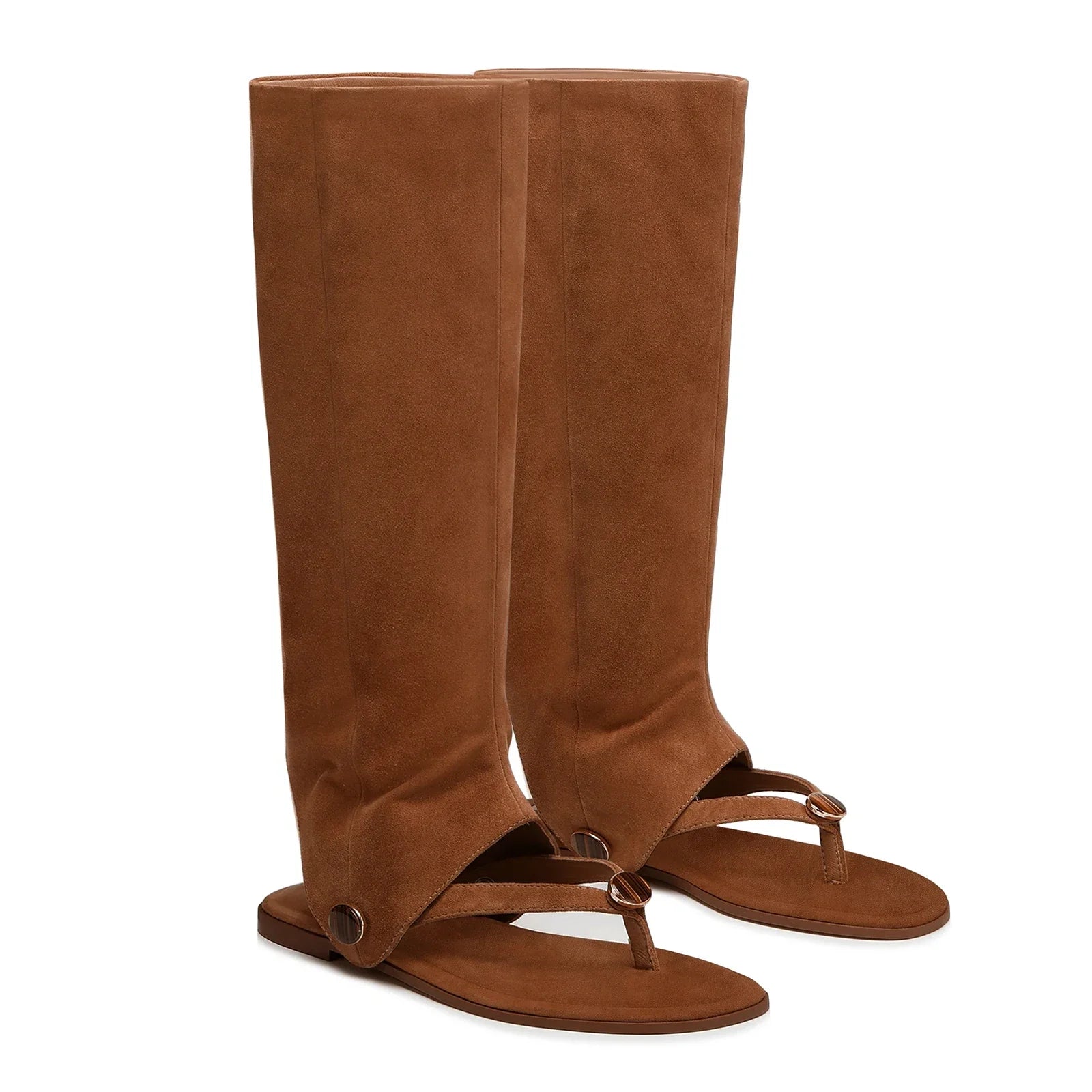 Women's Convertible Knee High Suede Sandals - Removable Wide Calf Boot Cover