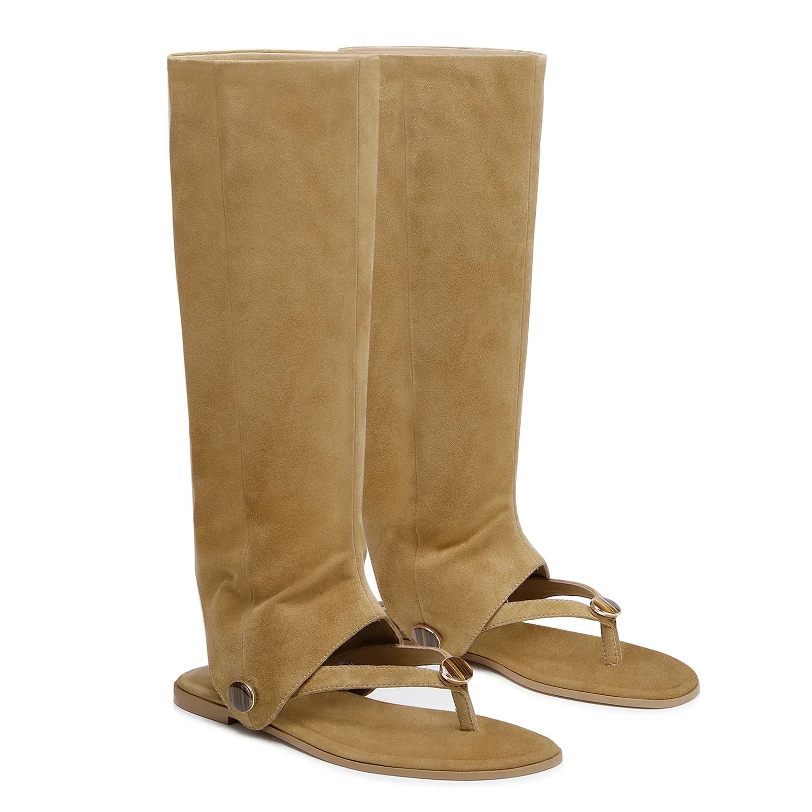 Women's Convertible Knee High Suede Sandals - Removable Wide Calf Boot Cover
