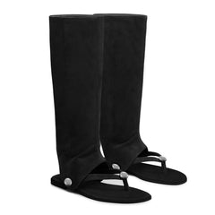 Women's Convertible Knee High Suede Sandals - Removable Wide Calf Boot Cover