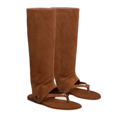 Women's Convertible Knee High Suede Sandals - Removable Wide Calf Boot Cover