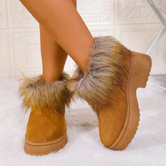 Women's Fluffy Slippers Plush Warm Platform Shoes