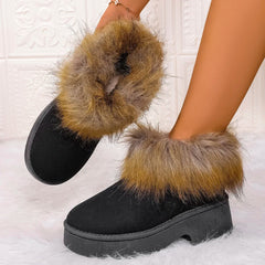 Women's Fluffy Slippers Plush Warm Platform Shoes