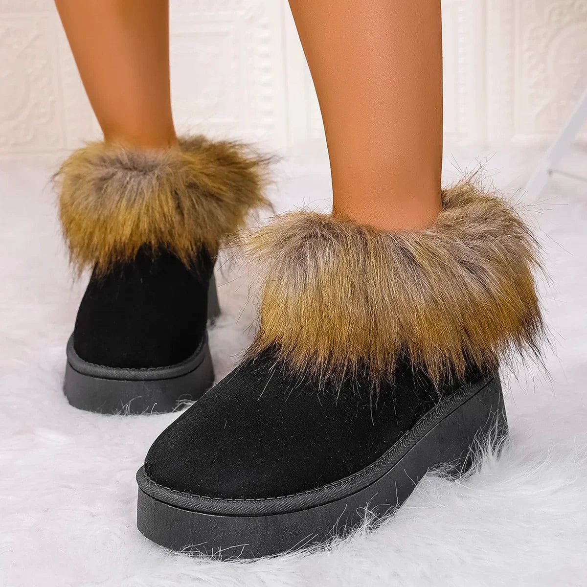 Women's Fluffy Slippers Plush Warm Platform Shoes