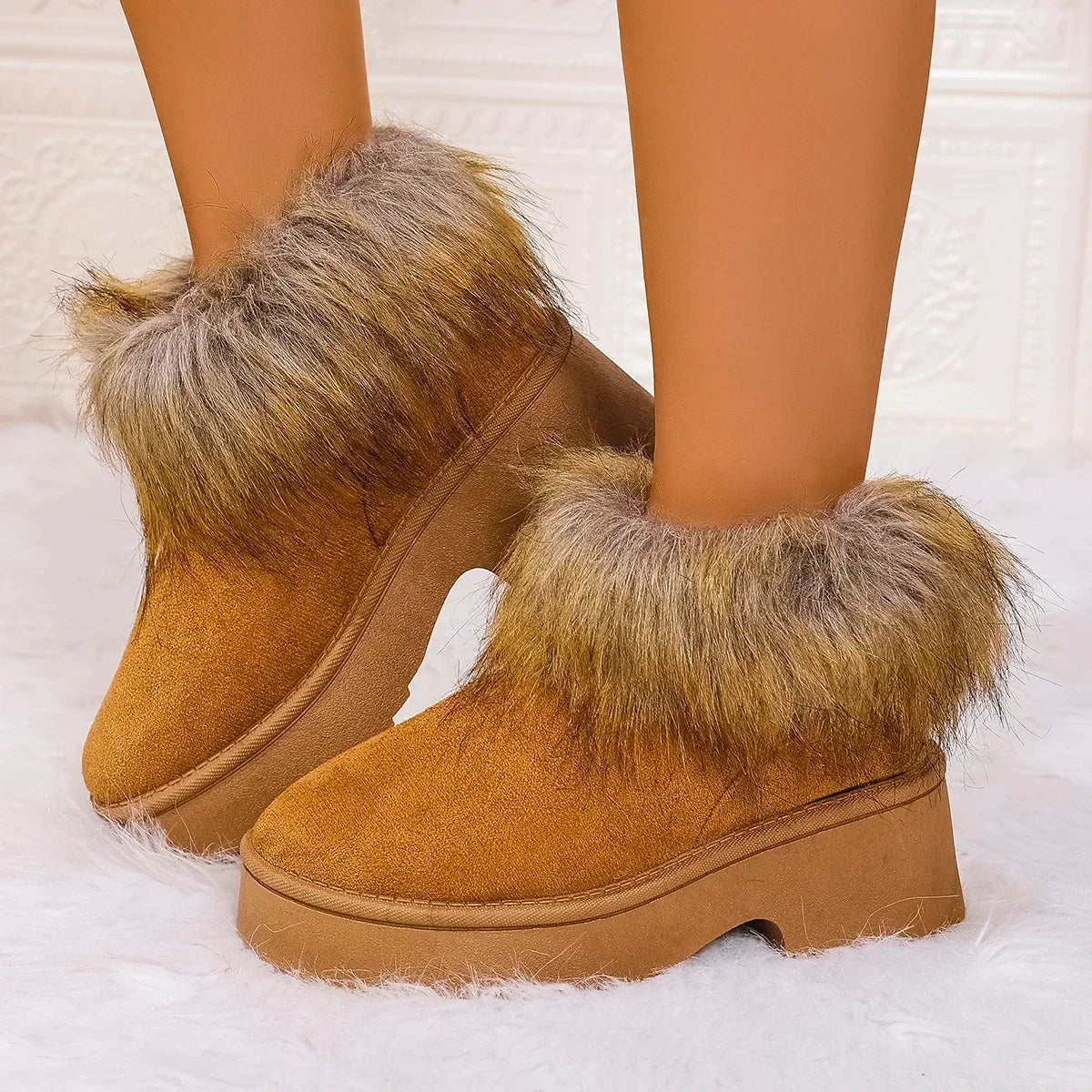 Women's Fluffy Slippers Plush Warm Platform Shoes