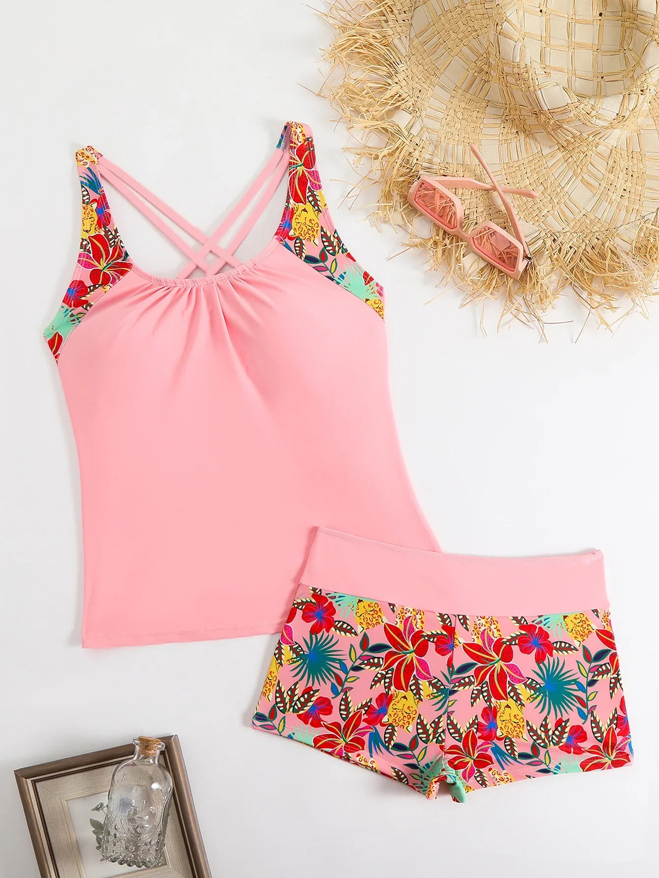 Oversizedwear 2 Piece Set Loose Fit Bikini with Drawstring Crop Top Swimsuit for Swimsuit