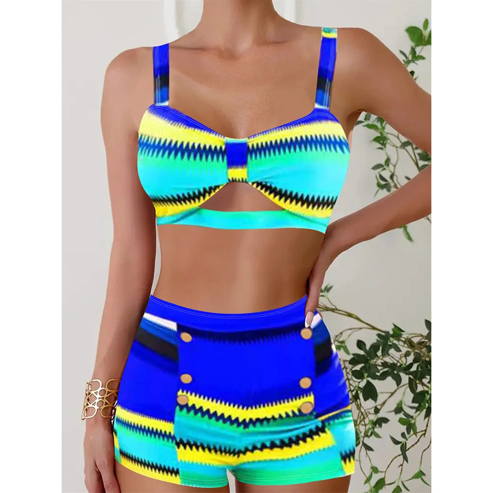 Printed Bikini Set Square Leg Swimwear Two Piece Set Bathing Suit