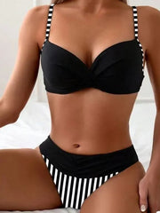 Slimming Striped Bikini Set Tummy Control Two-Piece Quick Dry Swimsuit Blue Sling Bikini
