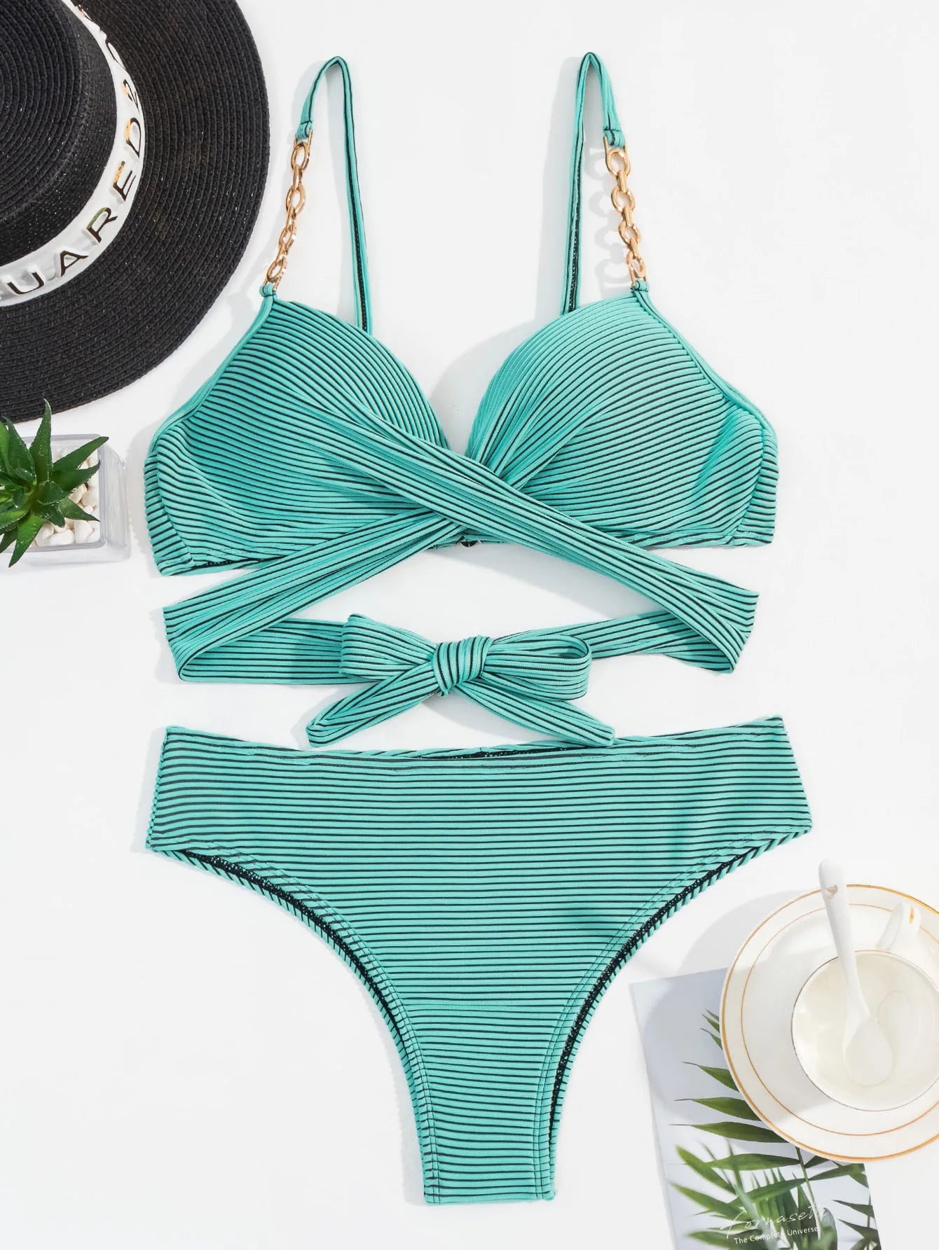 Solid Print Bikini Set Two-Piece Swimwear Panties Swimsuit Bandagewear Suit