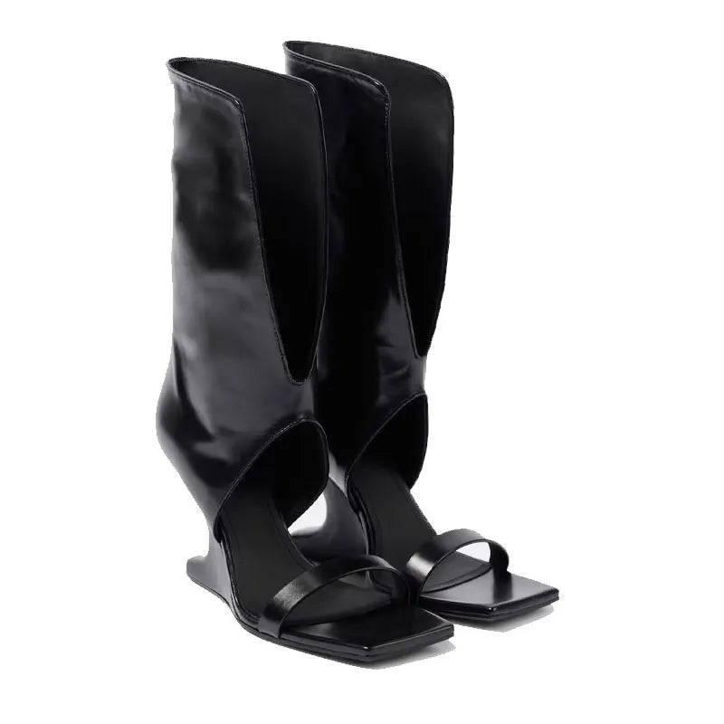 Women's Square Toe Cut-Out Wedge Boots
