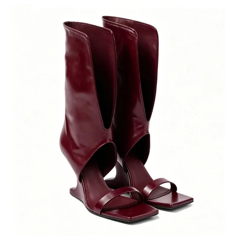 Women's Square Toe Cut-Out Wedge Boots