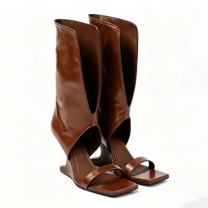 Women's Square Toe Cut-Out Wedge Boots