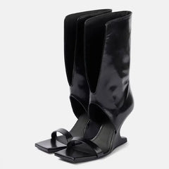 Women's Square Toe Cut-Out Wedge Boots