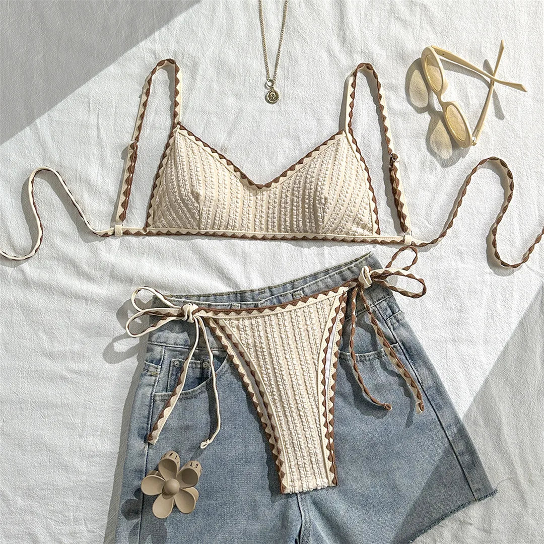 Wrinkled Crinkled Bikini Two-pieces Bikini Set