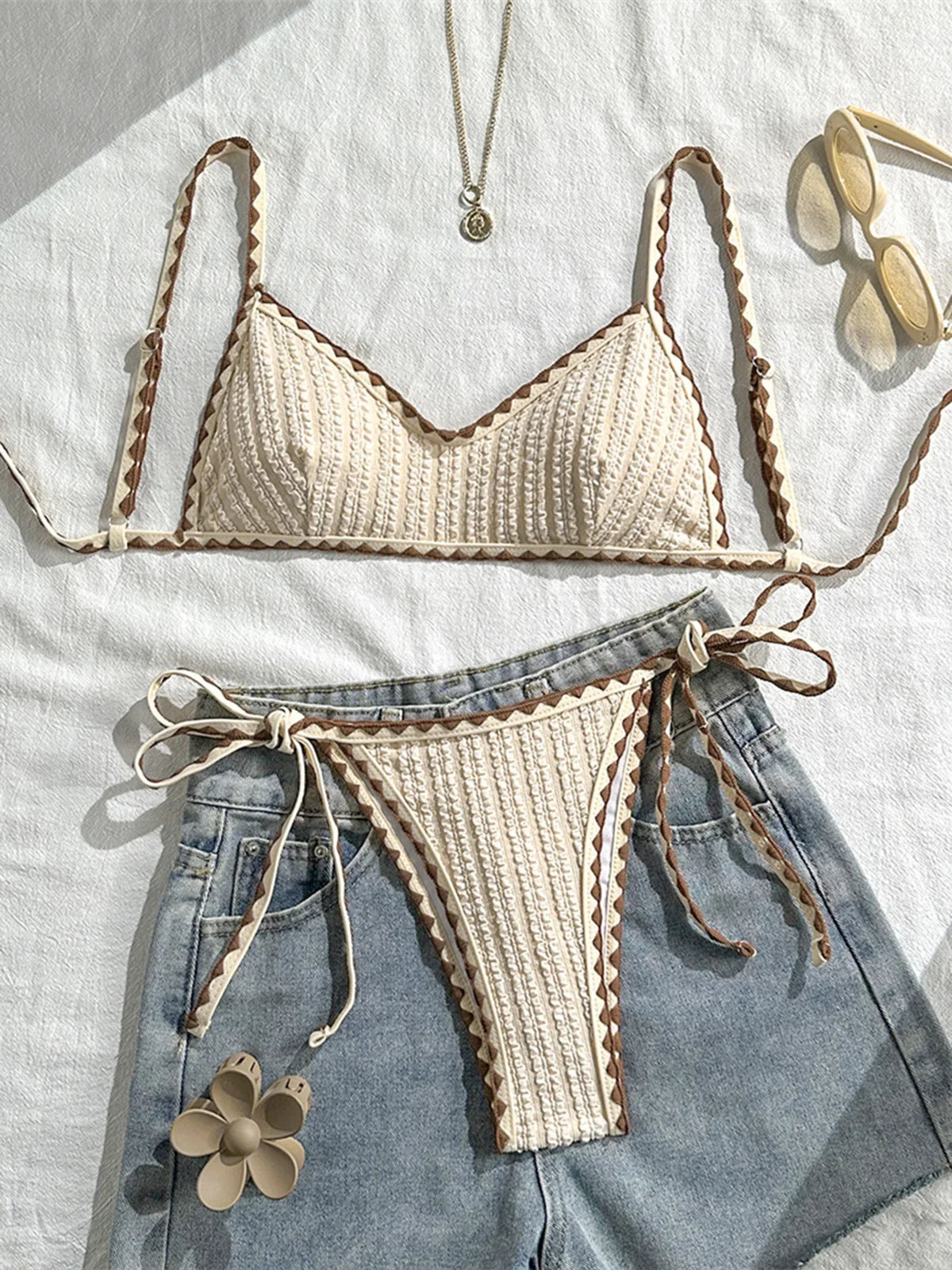 Wrinkled Crinkled Bikini Two-pieces Bikini Set