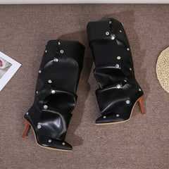 Wrinkled Rivet Pile Boots