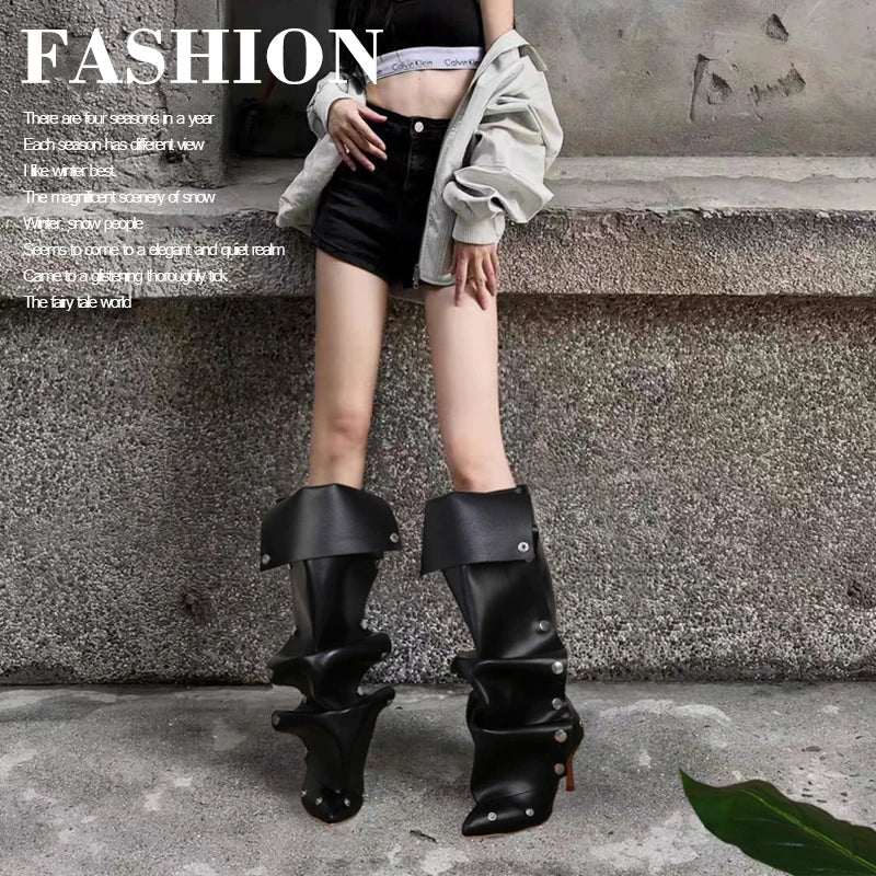 Wrinkled Rivet Pile Boots