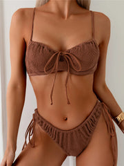 Wrinkled Underwired Knotted High Cut Bikini Two-pieces Bikini Set