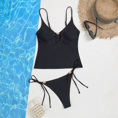 XS - L V Neck Tankini Cut Out Bikini Two-pieces Bikini Set