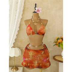 XS - L With Tie Dye Halter Bikini Three-pieces Bikini Set