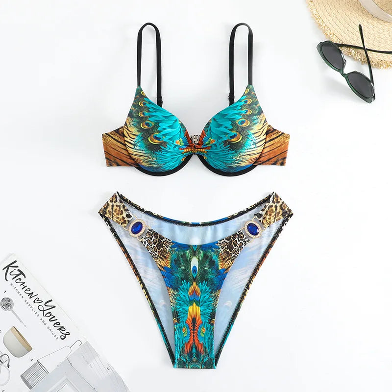 XS-XXL peacock leopard print bikini Set two pieces swimsuitwear bathingwear biquini