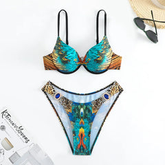 XS-XXL peacock leopard print bikini Set two pieces swimsuitwear bathingwear biquini