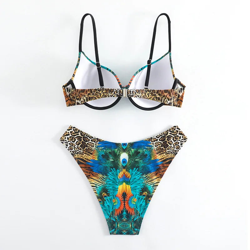 XS-XXL peacock leopard print bikini Set two pieces swimsuitwear bathingwear biquini