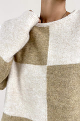 Khaki Cozy Crew Neck Plaid Sweater