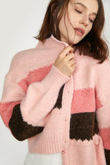 Delani Pink Color Block Cardigan