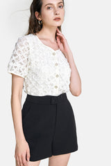 Light Yellow Textured Floral Button Front Blouse