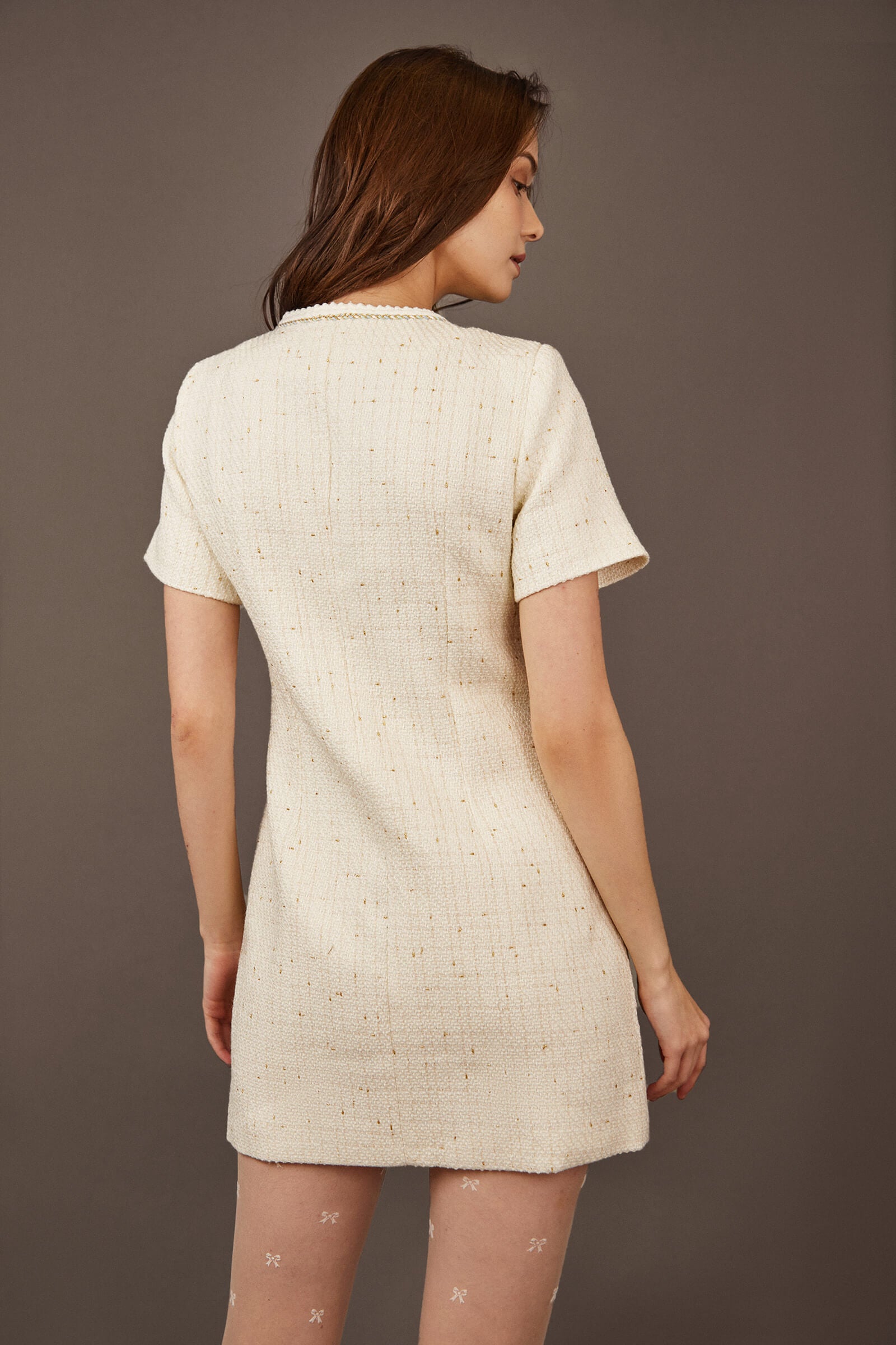 White Faux Pearl Button Mini Dress