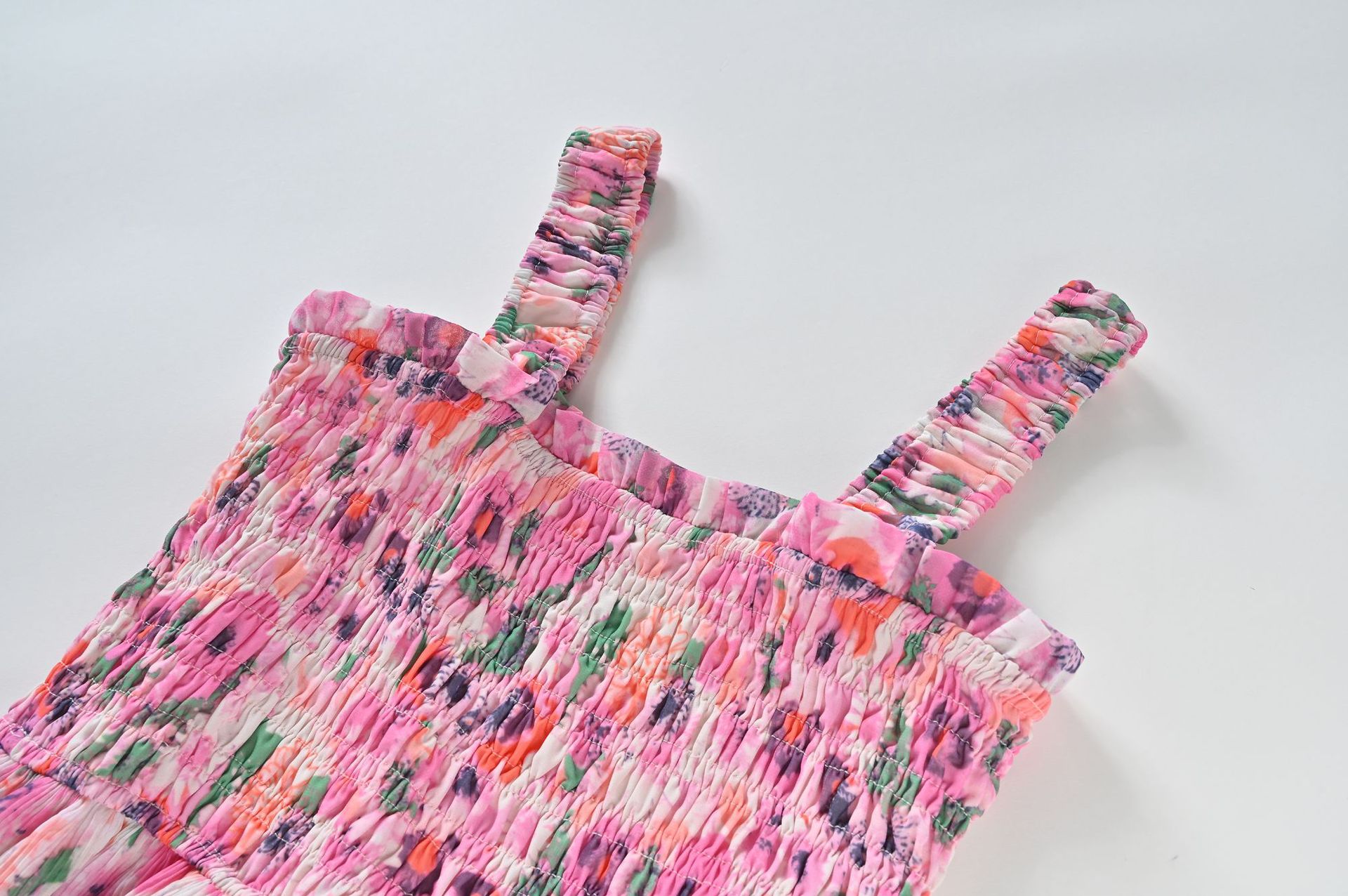 Pink Floral-Print Smocked Dress