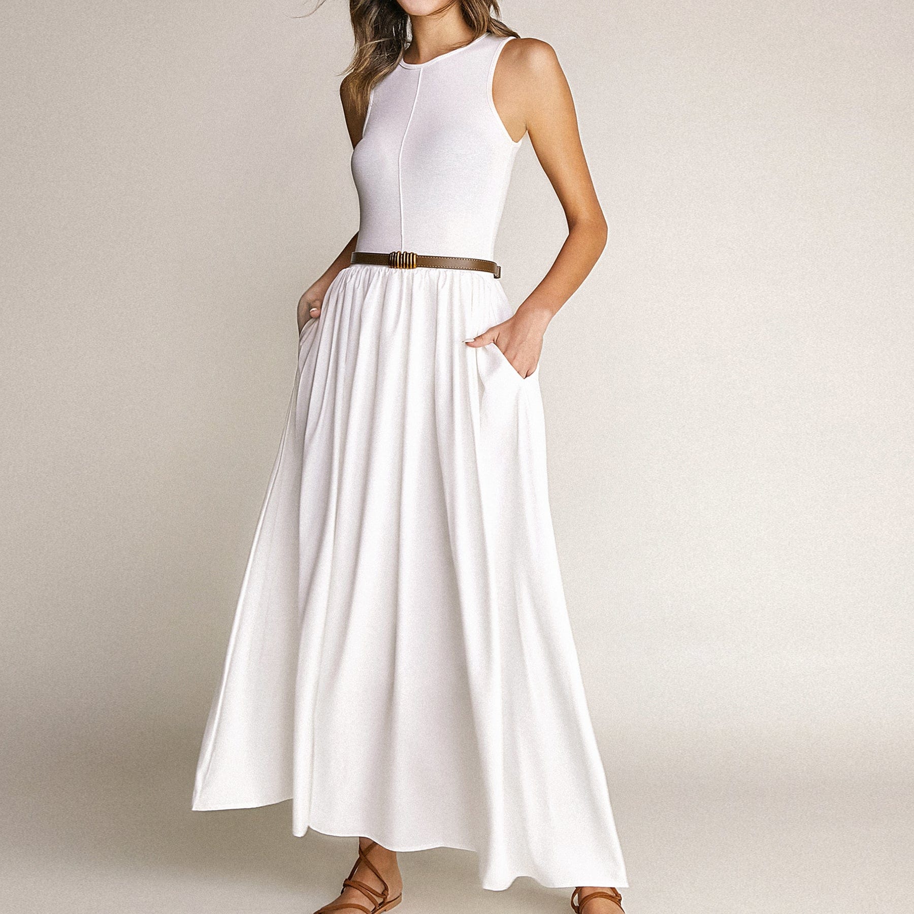 White Knit Tank Bodice Maxi Dress