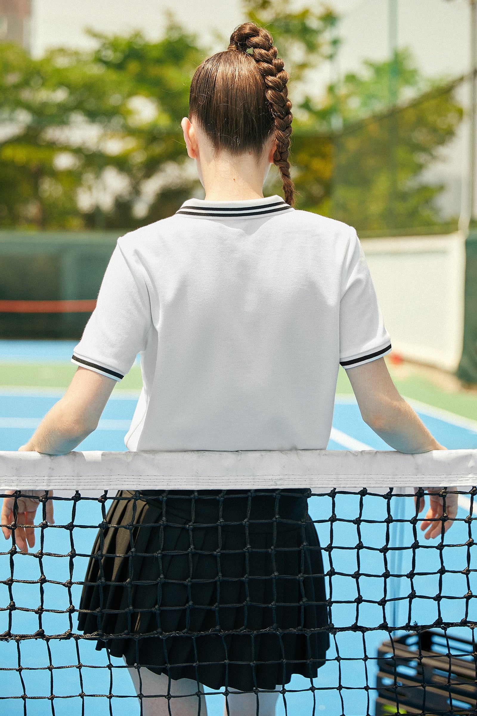 White Contrast Trim Embroidery Polo T-shirt