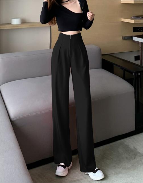 High-Rise Black Pleated Pants