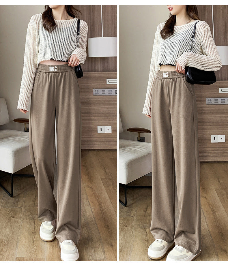 Light Khaki High-Waisted Straight Slacks