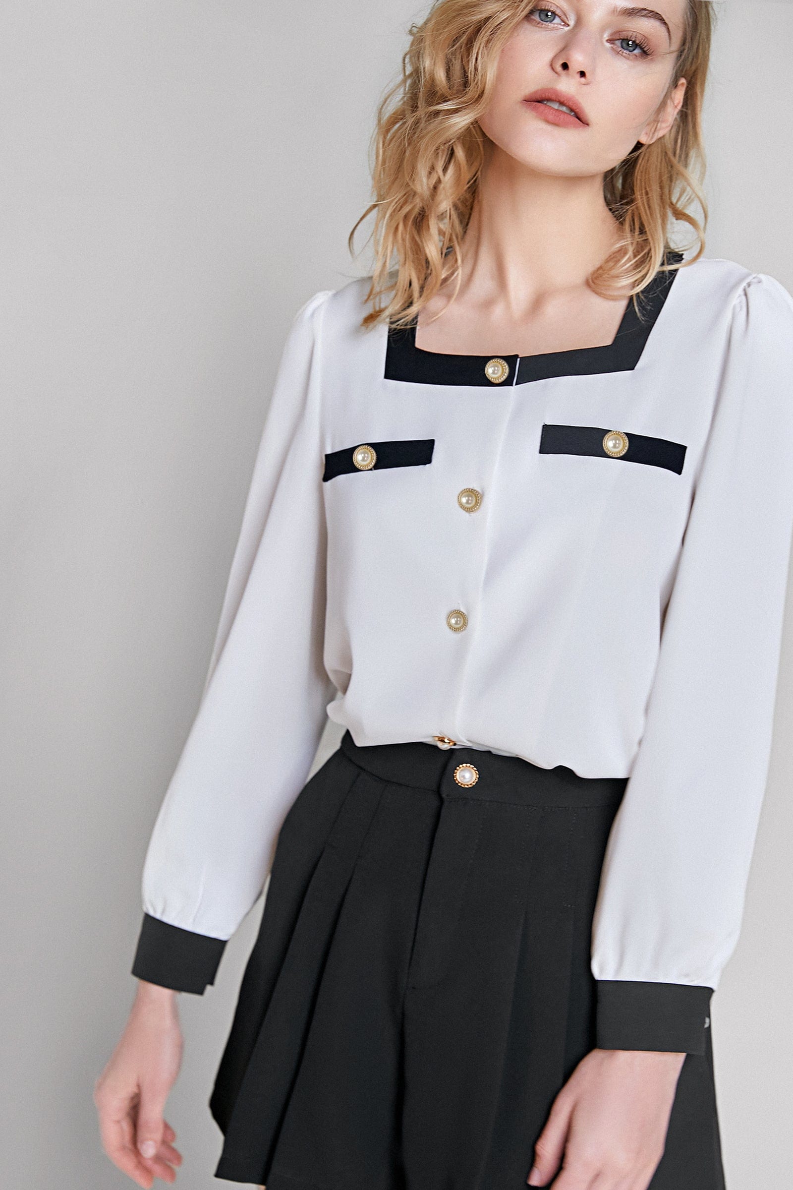 White Chiffon Contrast Trim Blouse
