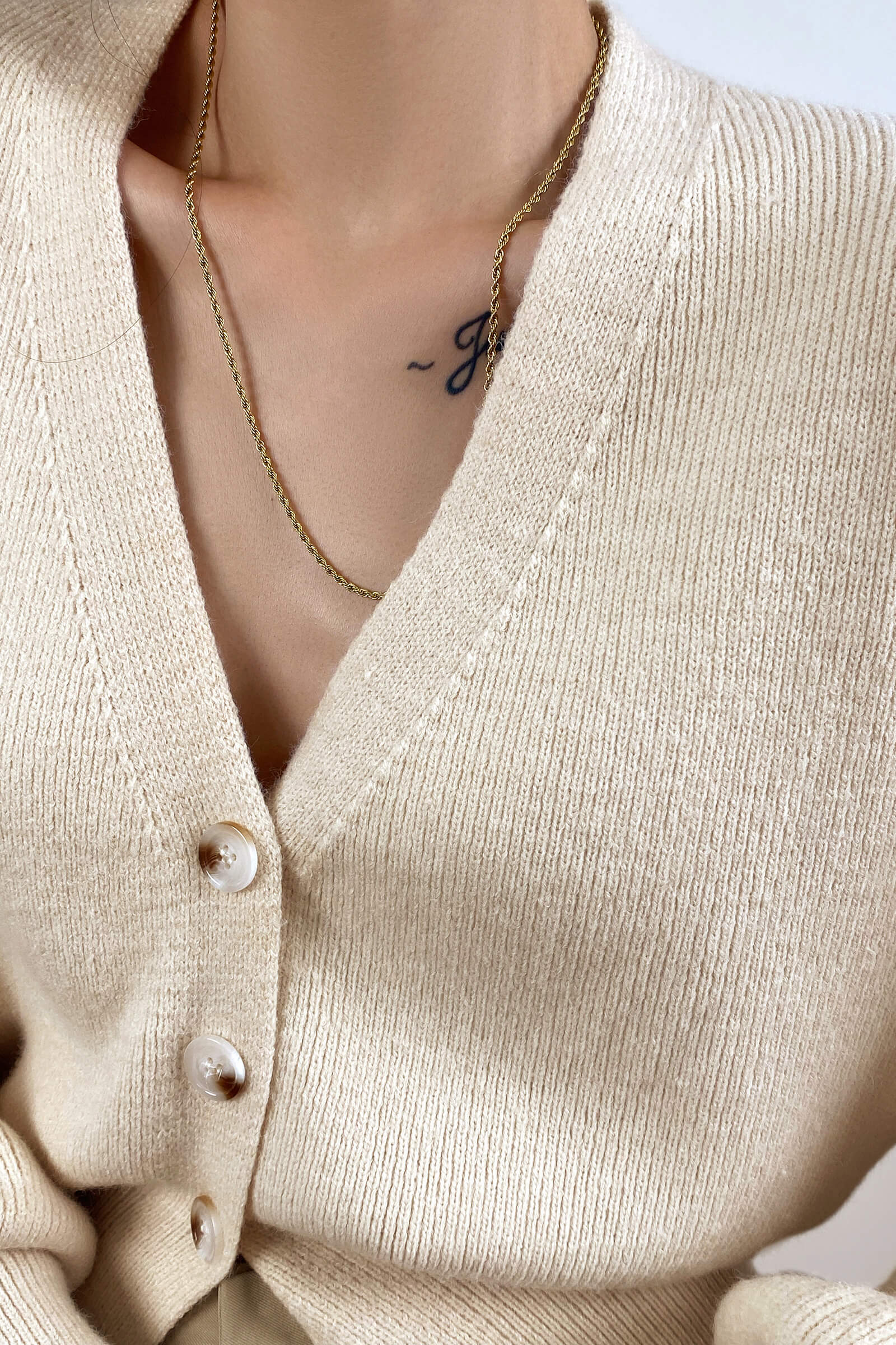 Ivory V-Neck Banded Hem Cardigan