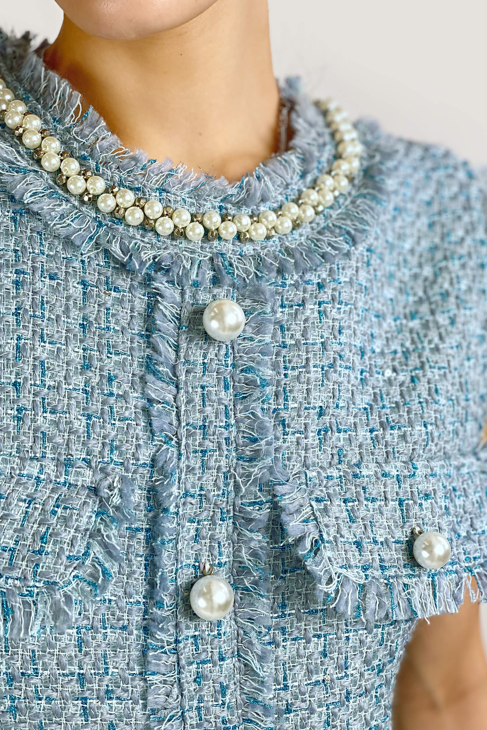 Plaid Raw Trim Tweed Sleeveless Mini Dress