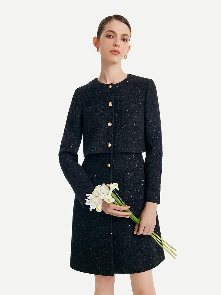 Tweed Fake Two-piece Woolen Dress