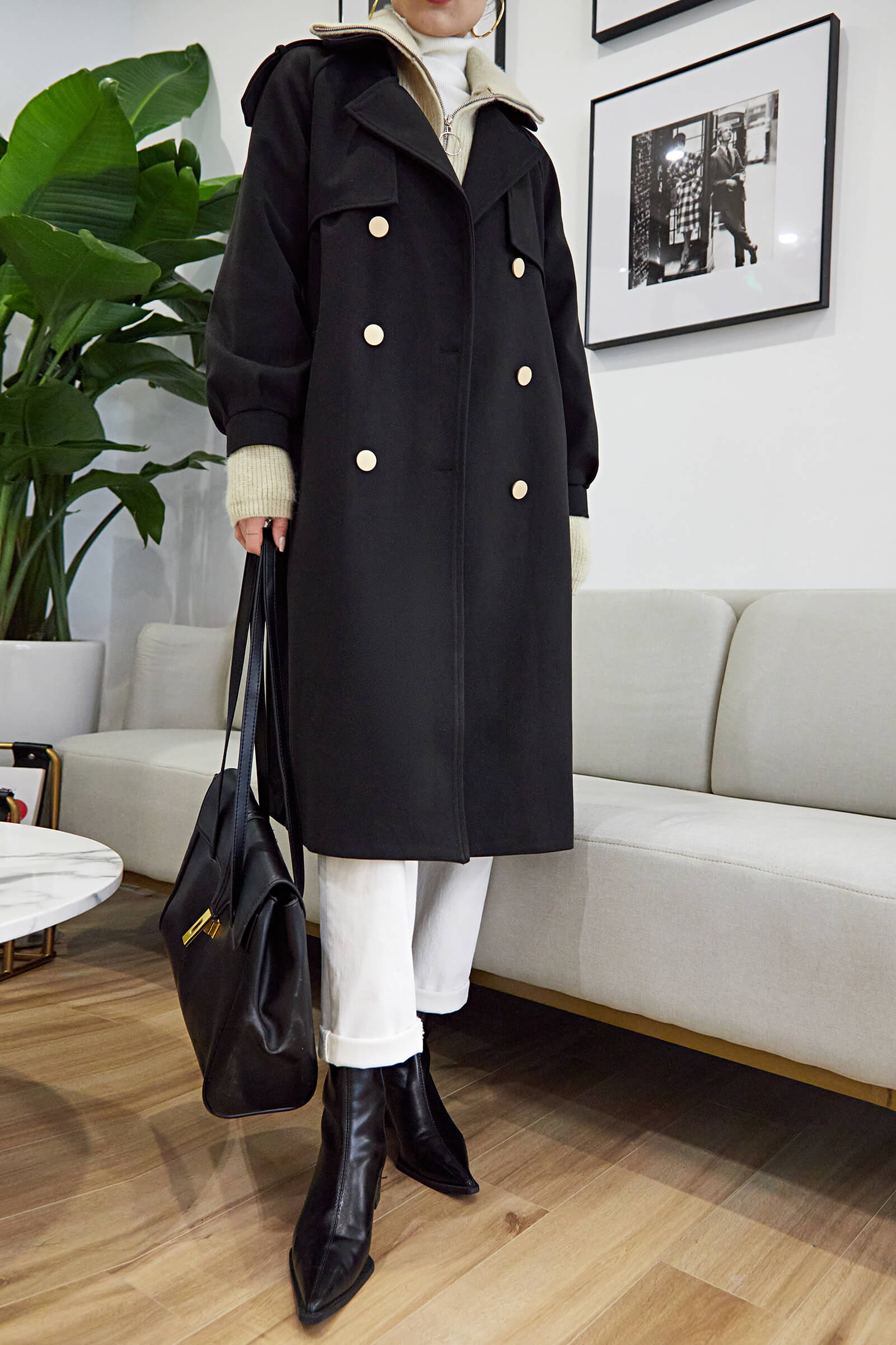 Khaki Collared Half-Zip Oversized Sweater