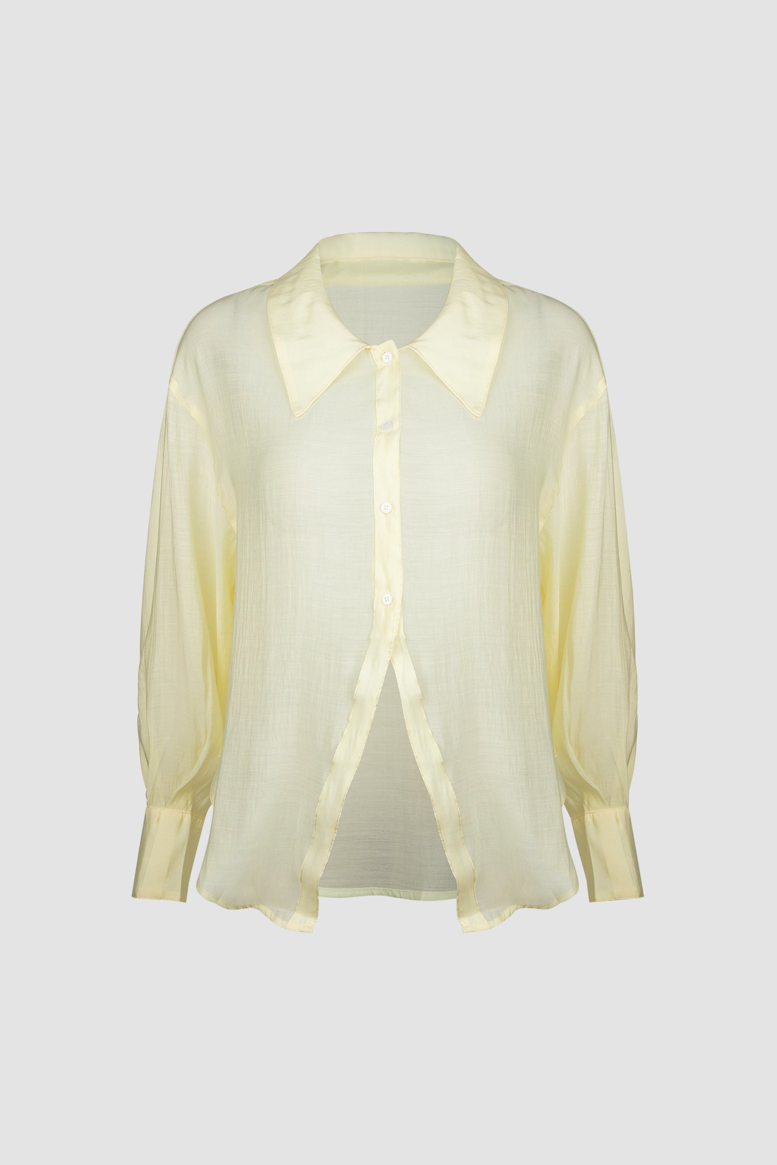 Lemon Chiffon Button-Up Drop Shoulder Oversized Shirt