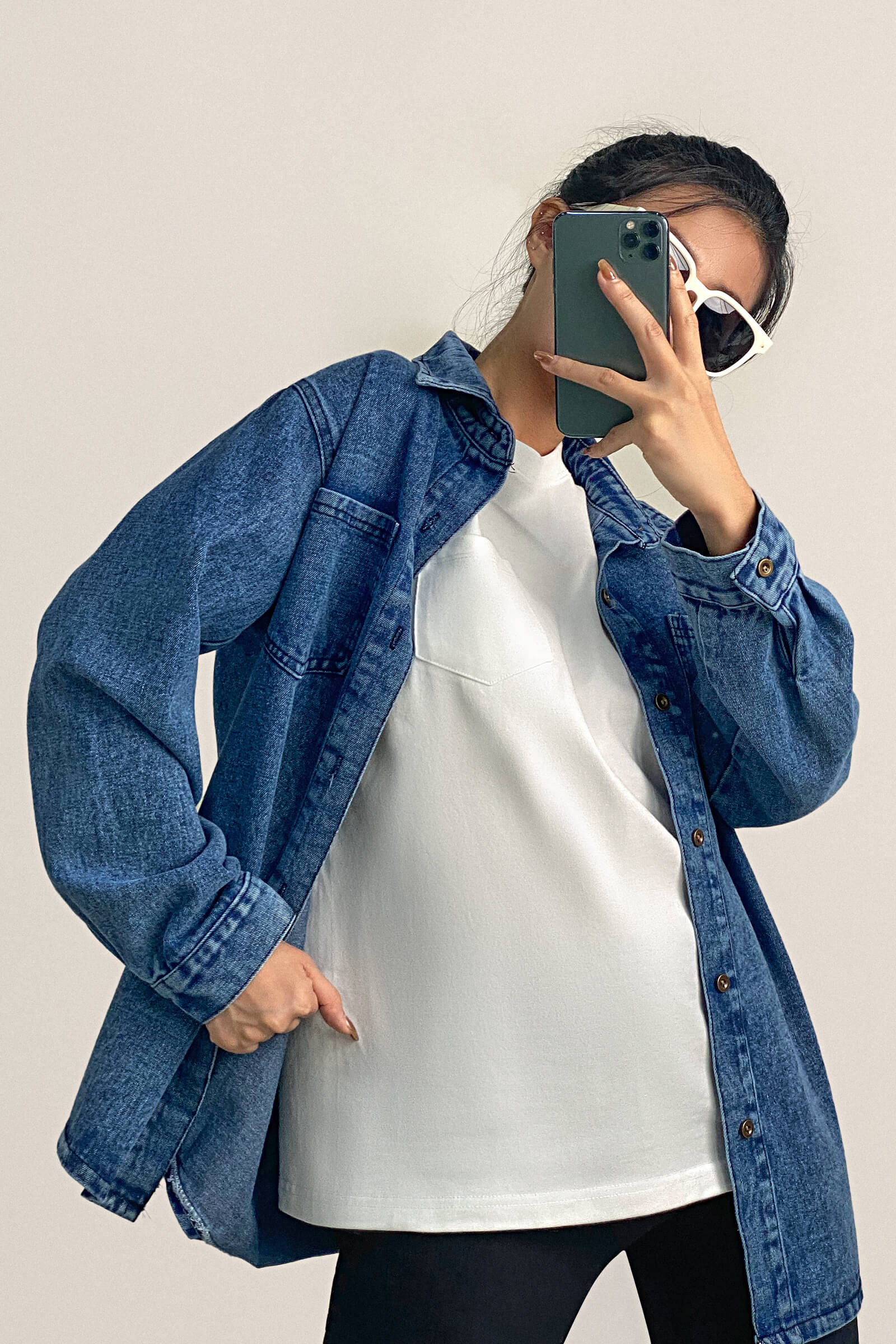 Medium Blue Wash Button-Up Oversized Denim Shacket