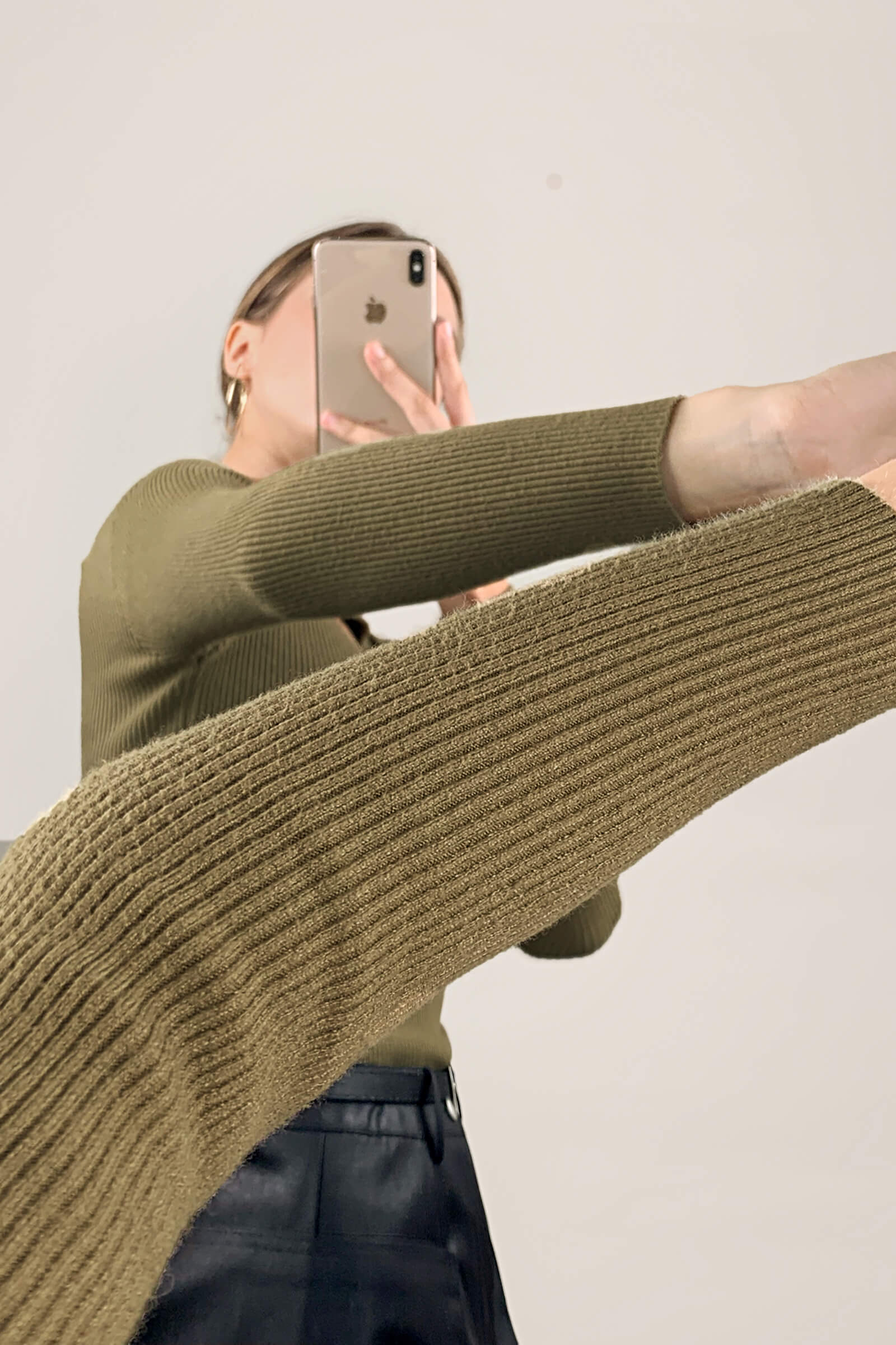 Olive Mock Neck Front Cut Out Ribbed Knit Sweater