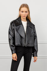 Alexa Black Oversize Vegan Leather Jacket