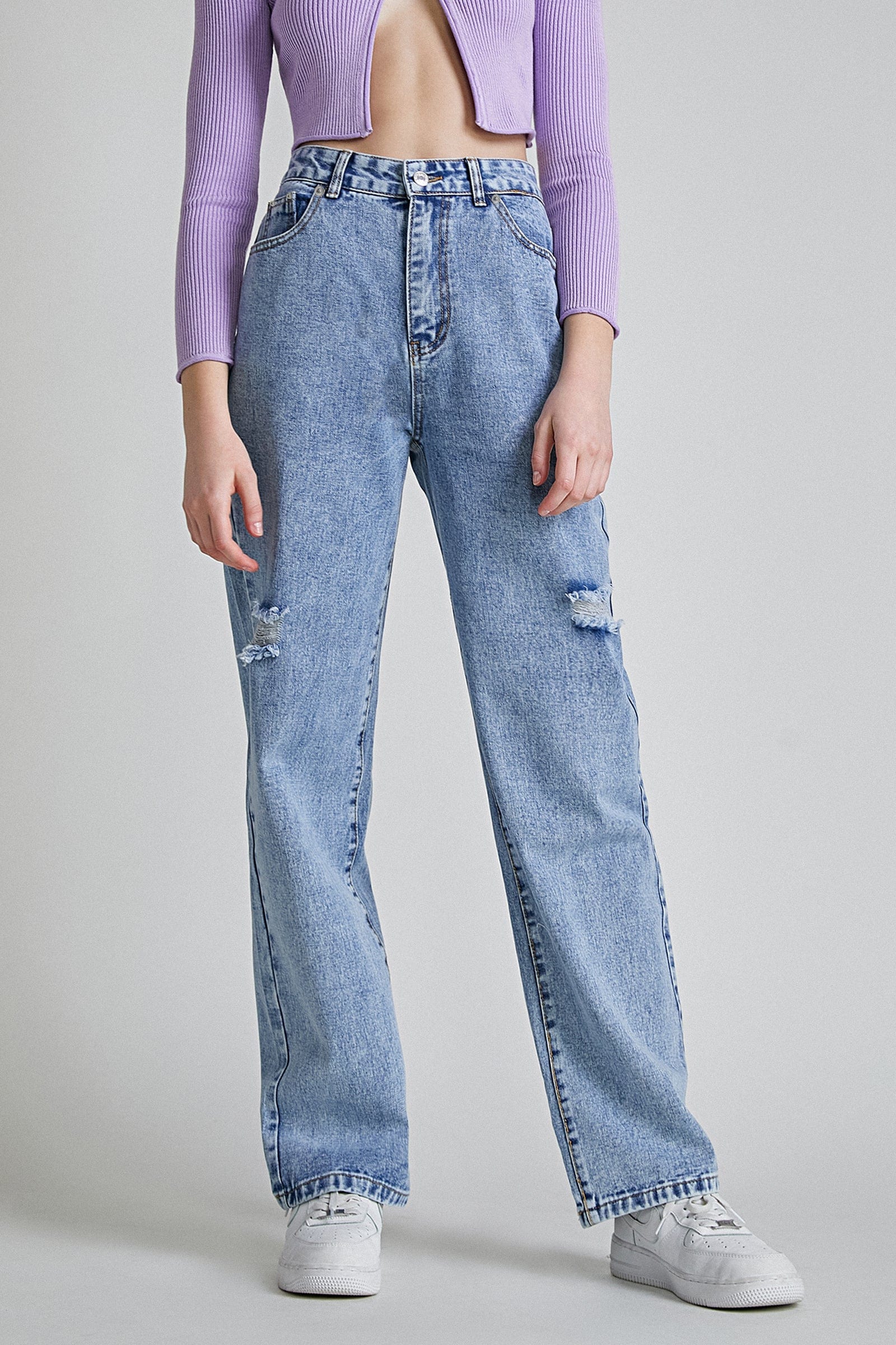 Dark Blue Ripped High Jeans