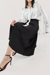 White Tie Neck Satin Blouse