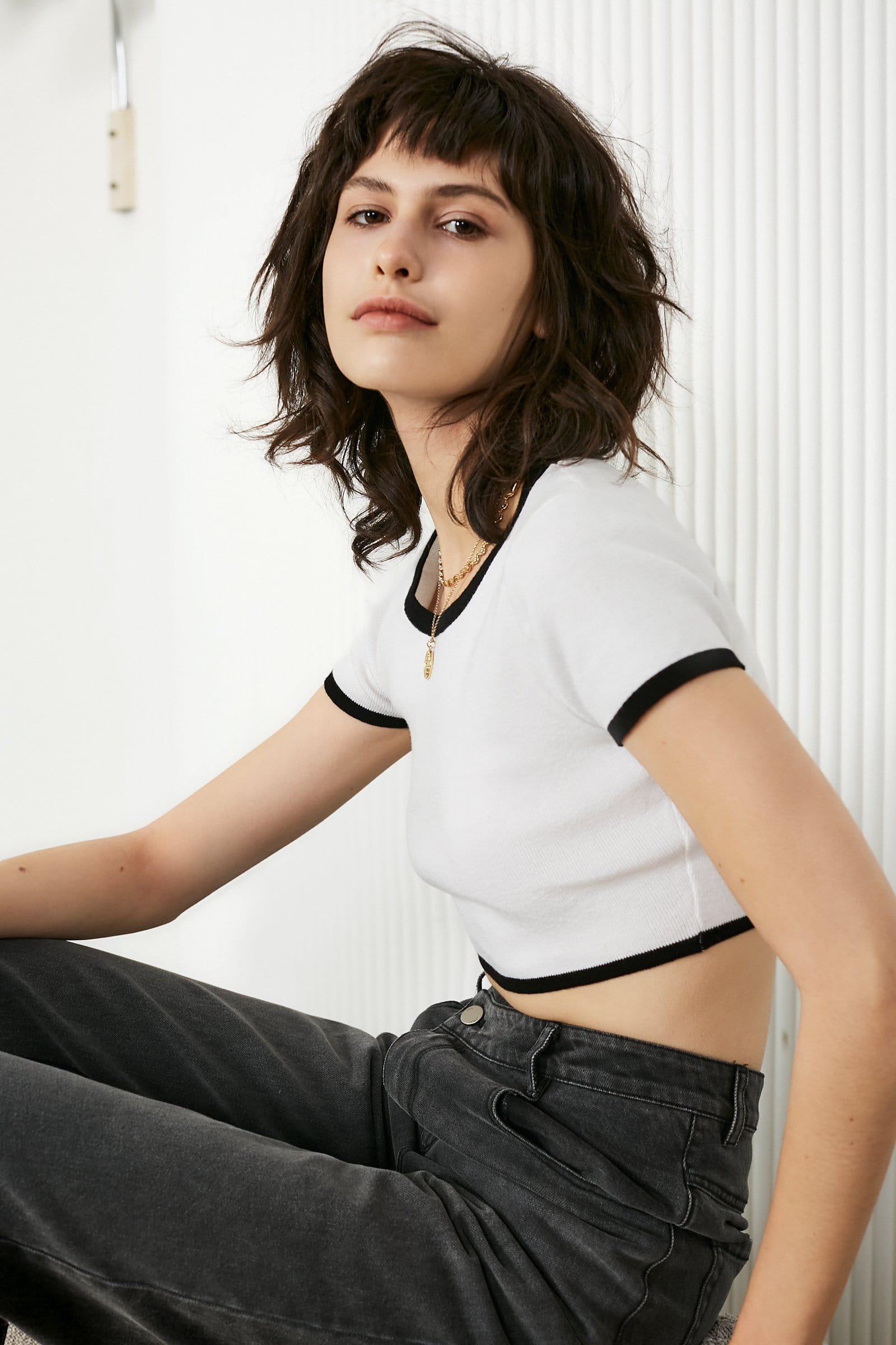 White Contrast Trim T-Shirt