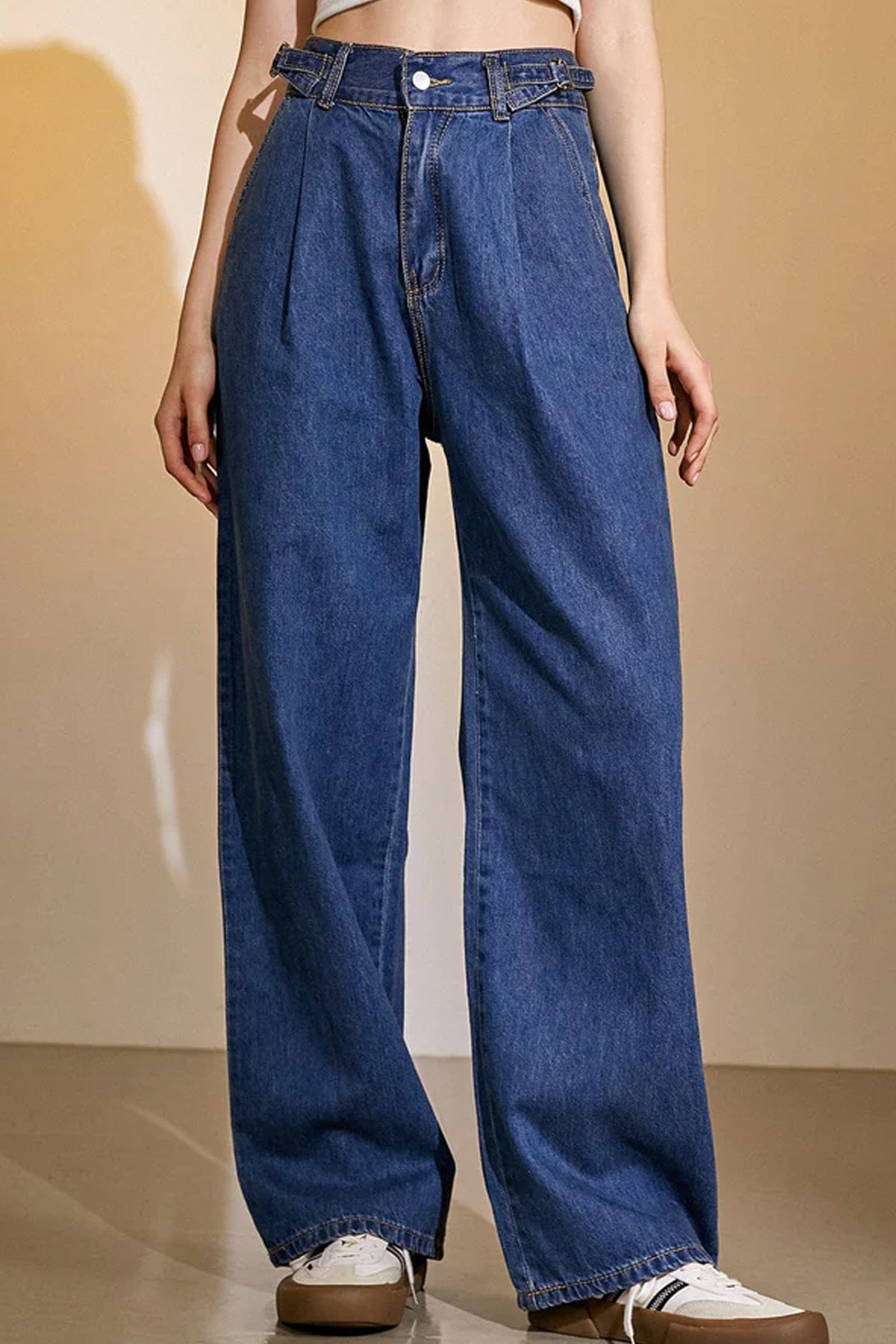 Royal Blue Full-Length Wide Leg Jeans