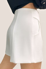 White A-Line Seam-Detail Shorts