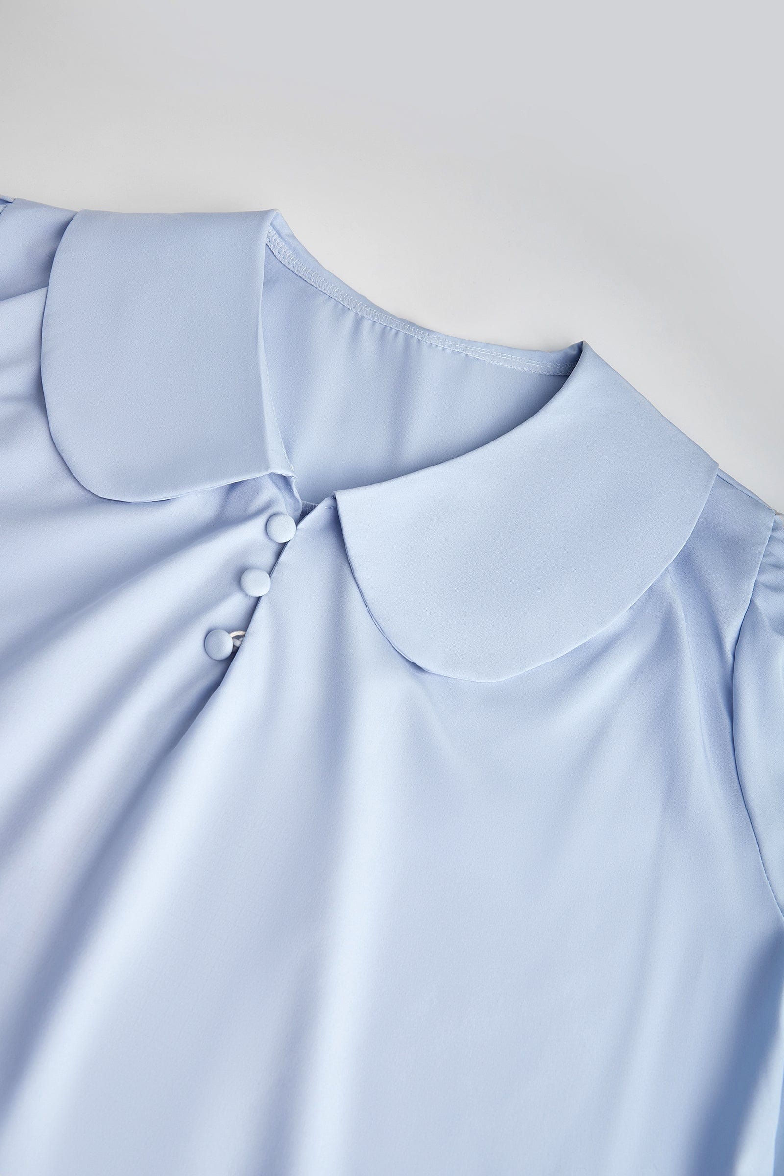 Light Steel Blue Doll Collar Chiffon Blouse